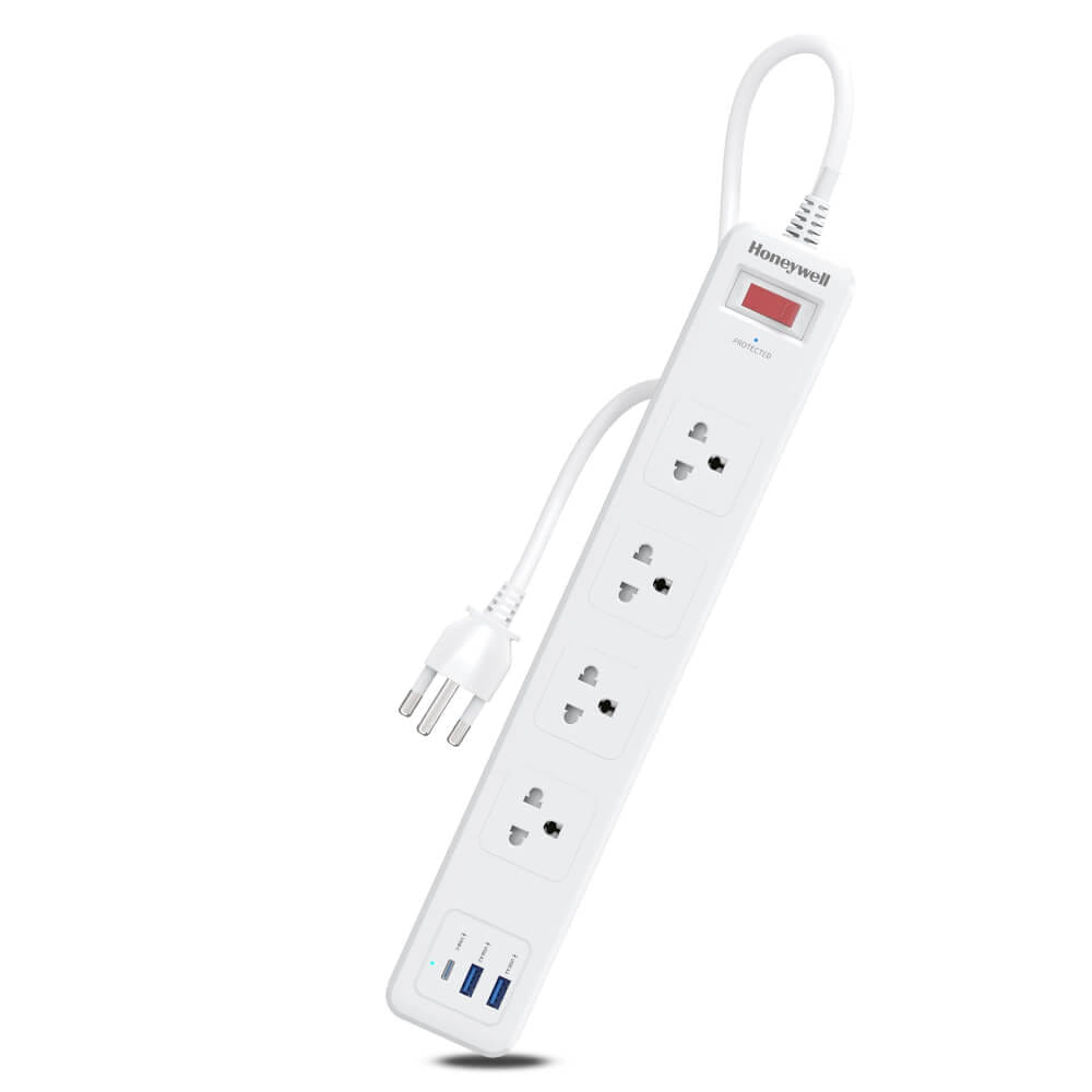 รางปลั๊กไฟ 4 ช่อง HONEYWELL รุ่น HC000043 ป้องกันไฟกระชาก 1.8 เมตร (USB-A 2 ช่อง , USB-C 1 ช่อง)_1